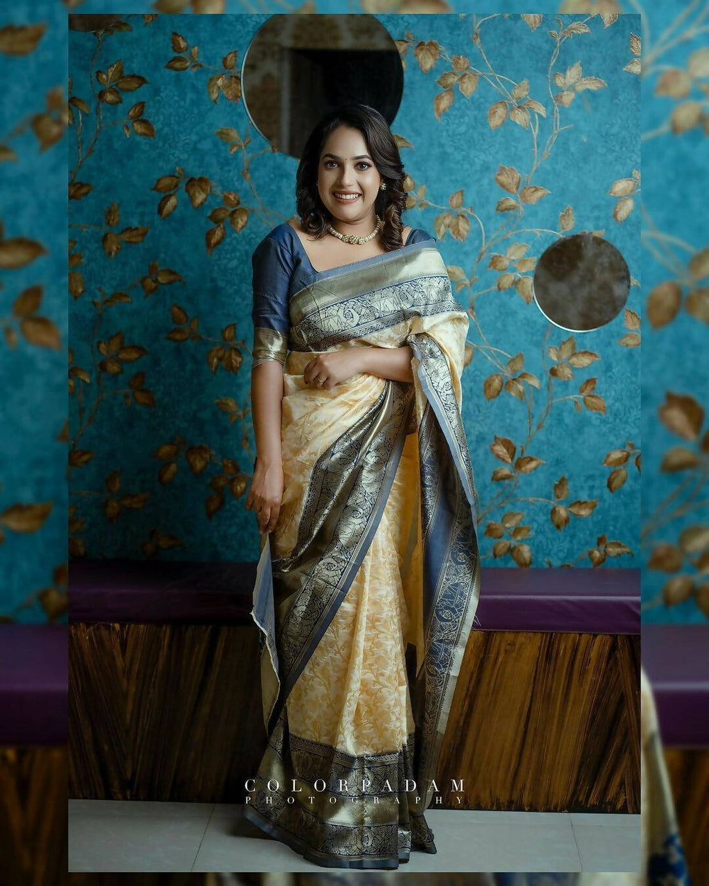 DEIANA'S Beautiful Designer Golden zari Soft Lichi Silk Saree - White
