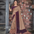 Beige, Purple Colored Tussar Silk Embroidered Saree With Blouse - Norita Royal Adveka