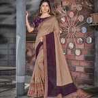 Beige, Purple Colored Tussar Silk Embroidered Saree With Blouse - Norita Royal Adveka
