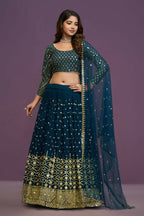Blue Georgette Embroidery Sequence Work Lehenga Choli Set - Jihu Culture