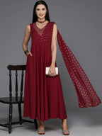 Ahalyaa Women's Traditional wear Ethnic Dress - Maroon - Distacart