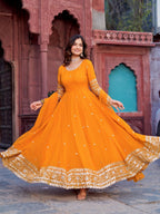 The52 Women's Beautiful Faux Georgette Fabric Embroidery Work Flared Anarkali Pant and Dupatta Set - Distacart