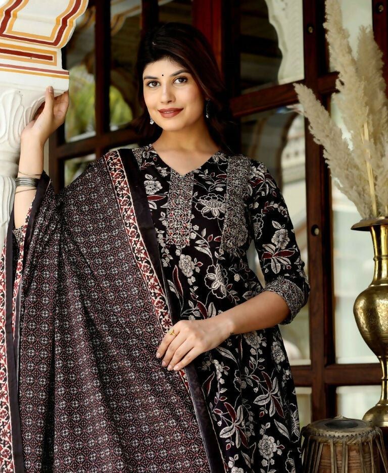 Miravan Women's Embroidered Multi Colour Anarkali Kurta With Palazzo And Dupatta