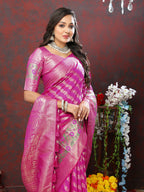 Lorenvalley Fashion Magenta Soft Silk Woven Design with Zari Weaving Leheriya Design Saree