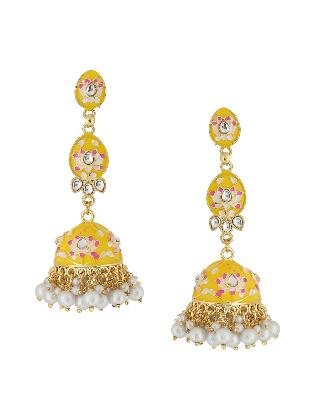 NVR Women Gold Plated Yellow Jhumkas Earrings - Distacart
