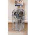 Round Shape Silver Color Earrings With Hanging Chains