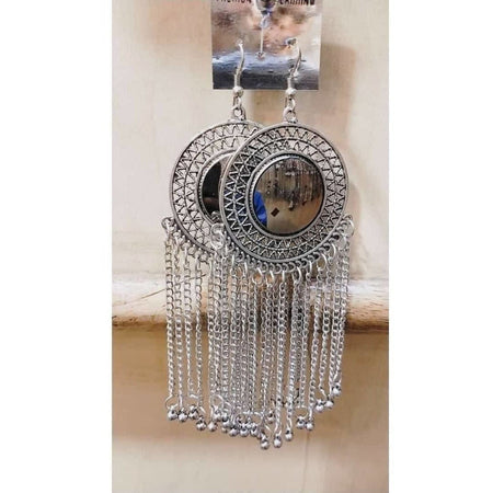MS Fashion India Round Shape Silver Color Earrings With Hanging Chains