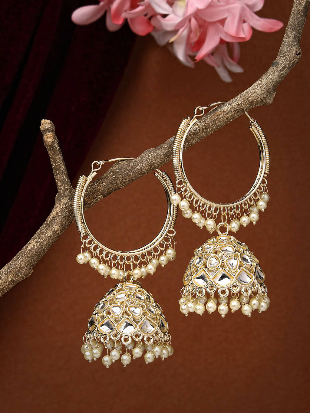 NVR Women Gold-Plated Handcrafted Kundan Jhumka Earrings - Distacart