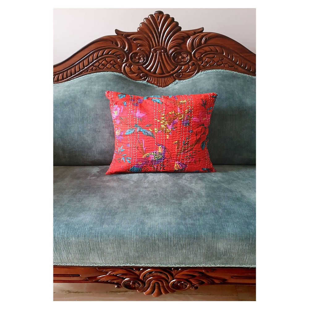 The Decor Nook Orange Base With Birds Print Cushion Cover