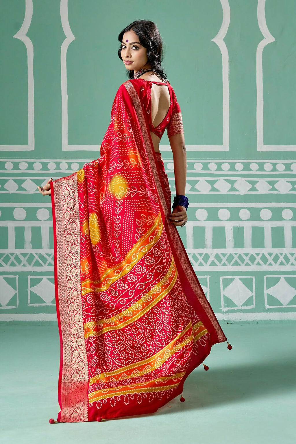 Joban Fashion Vicitra Silk Red Soft Fabric With Digital Print Saree