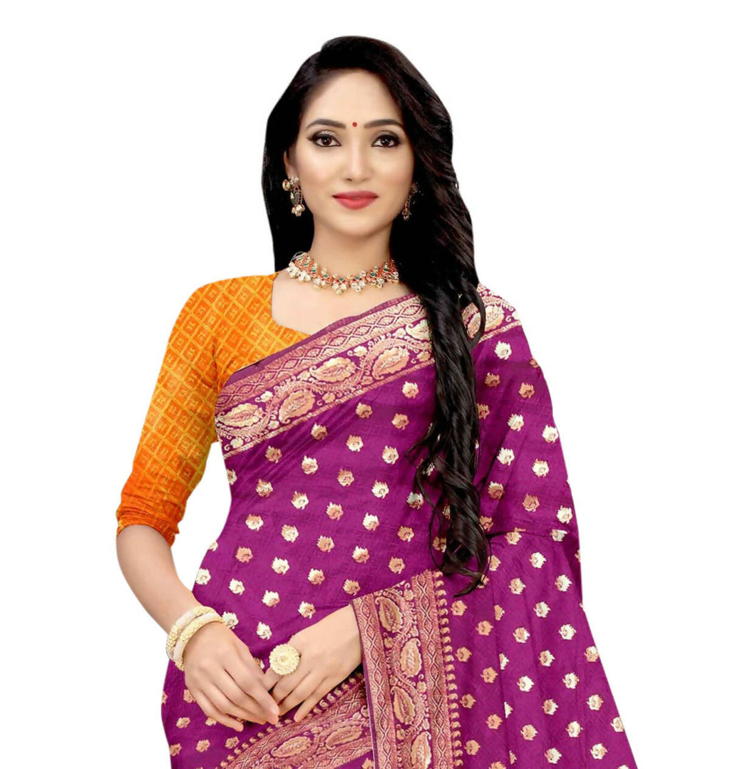 Vamika Purple Weaving Banarasi Jacquard Saree - Distacart