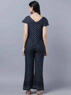 Myshka Women Navy Blue Ethnic Motifs Printed Pure Cotton Top with Palazzos - Distacart