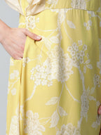 Ahalyaa Womens Lemon Yellow Crepe Floral Dress - Distacart