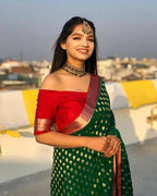 DEIANA'S Beautiful Designer Golden zari Soft Lichi Silk Saree - Green