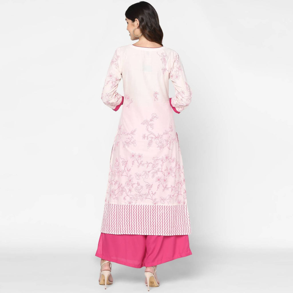 Cheera Hand Block Print Cream Straight Kurta (MAAI-054K)