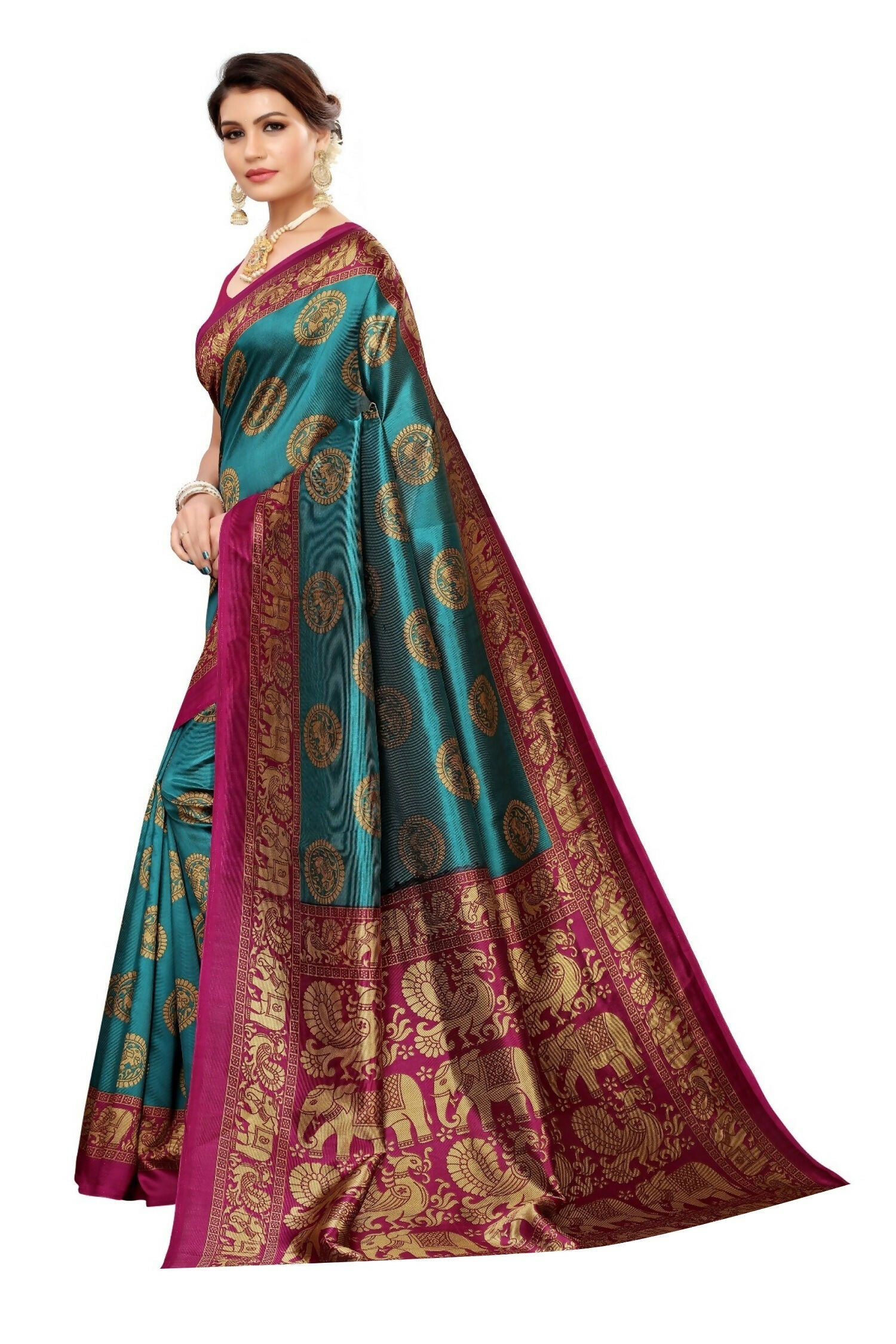 Vamika rama & wine Printed Art Silk Saree