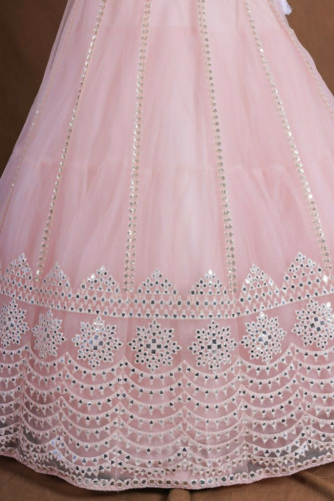Pink Zari Foil Mirror Embroidery Work Lehenga Choli With Dupatta - Jihu Culture