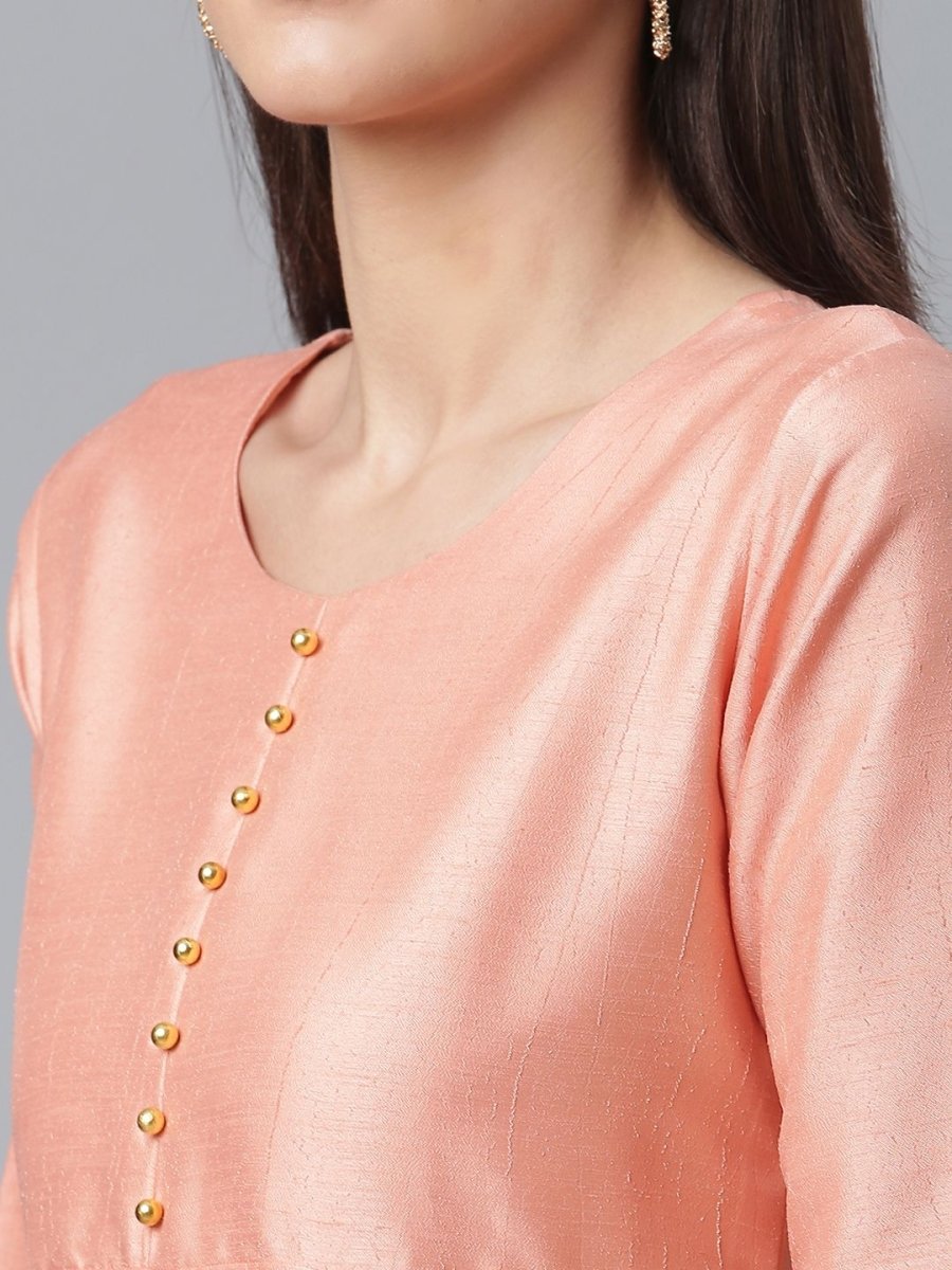 Ahalyaa Poly Silk Peach Kurta With Dupatta Set