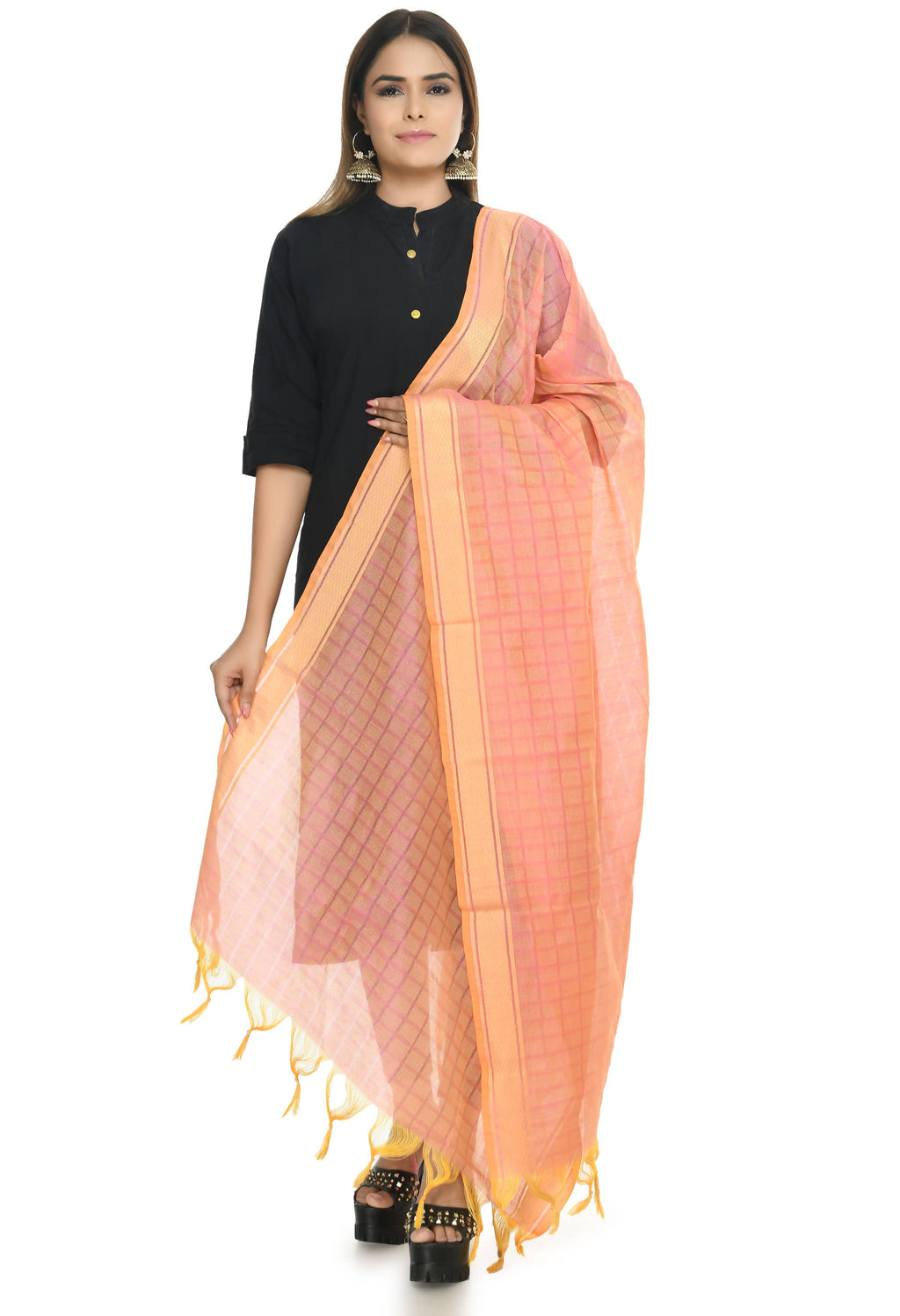 Mominos Fashion Moeza Handloom Cotton Peach Dupatta - Distacart
