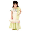 Little Bansi Girls Green Sikka work Gold strip Kurta Frock with sharara and Dupatta