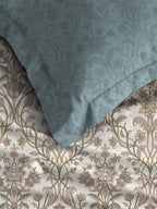 MYTRIDENT Dusk and Dawn Beige Printed Pure Cotton 144 TC Queen Bedsheet 2 Pillow Covers