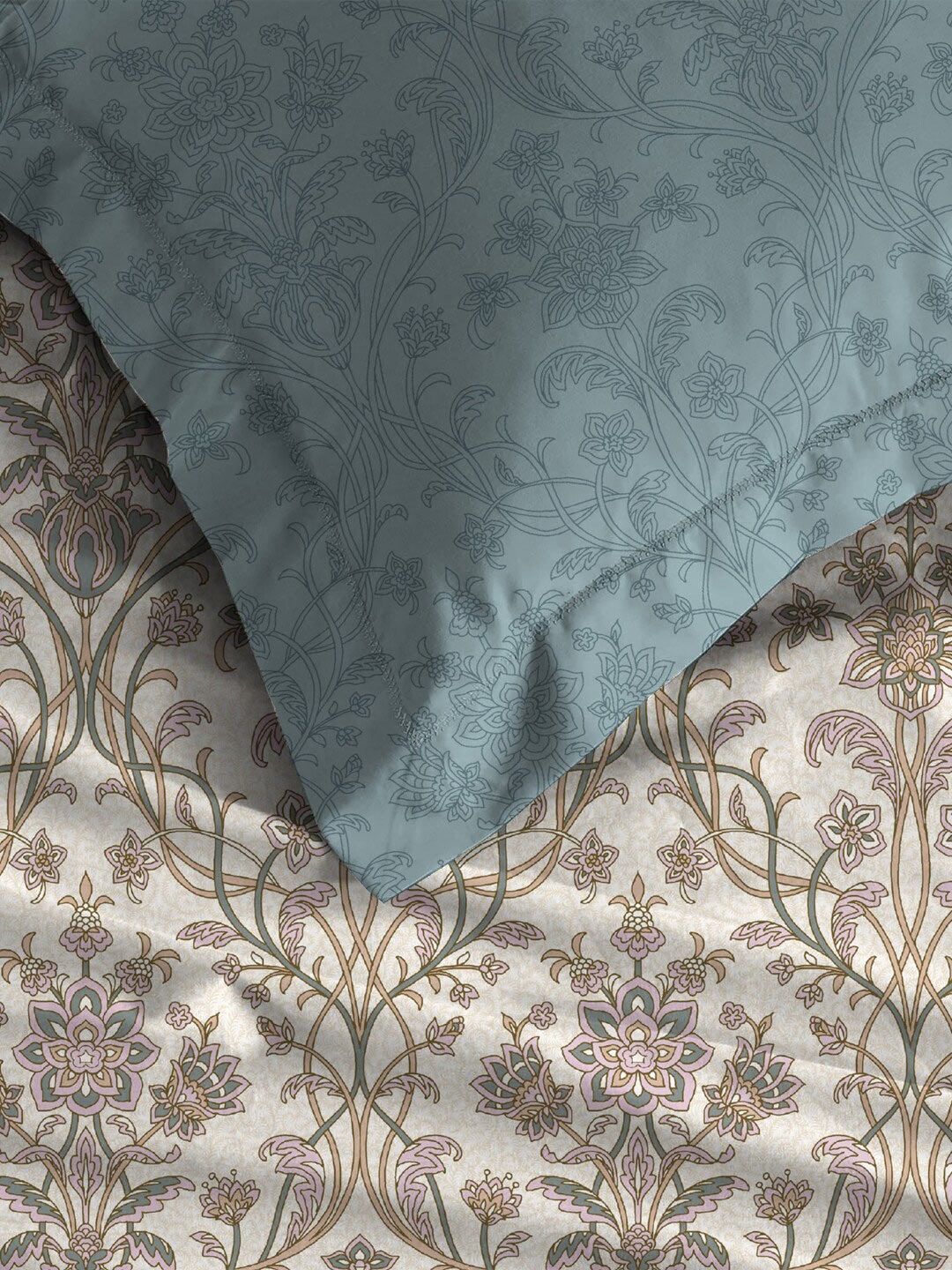 MYTRIDENT Dusk and Dawn Beige Printed Pure Cotton 144 TC Queen Bedsheet 2 Pillow Covers