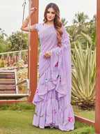 Tikhi Imli Printed Ruffle Saree With Mirror Embroidered Work Blouse - Distacart