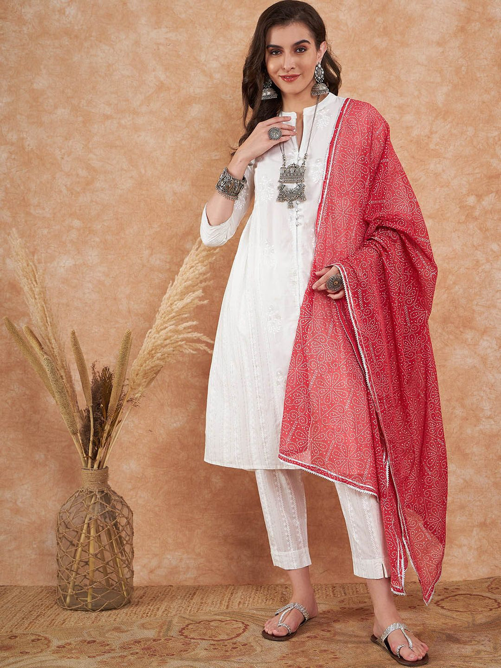 Sangria Floral Printed Pure Cotton A-Line Kurta With Trouser & Dupatta
