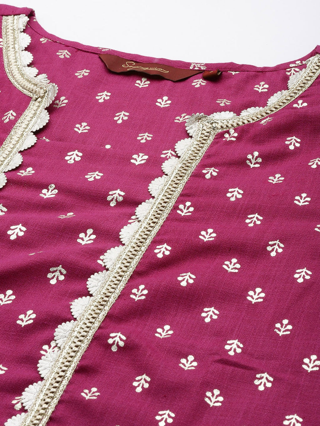 Sangria Ethnic Motifs Printed Gotta Patti Pure Cotton Kurta with Trousers & Dupatta