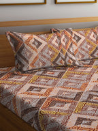 BOMBAY DYEING Epigram Brown & Yellow Ethnic Cotton 120 TC Queen Bedsheet & Pillow Covers