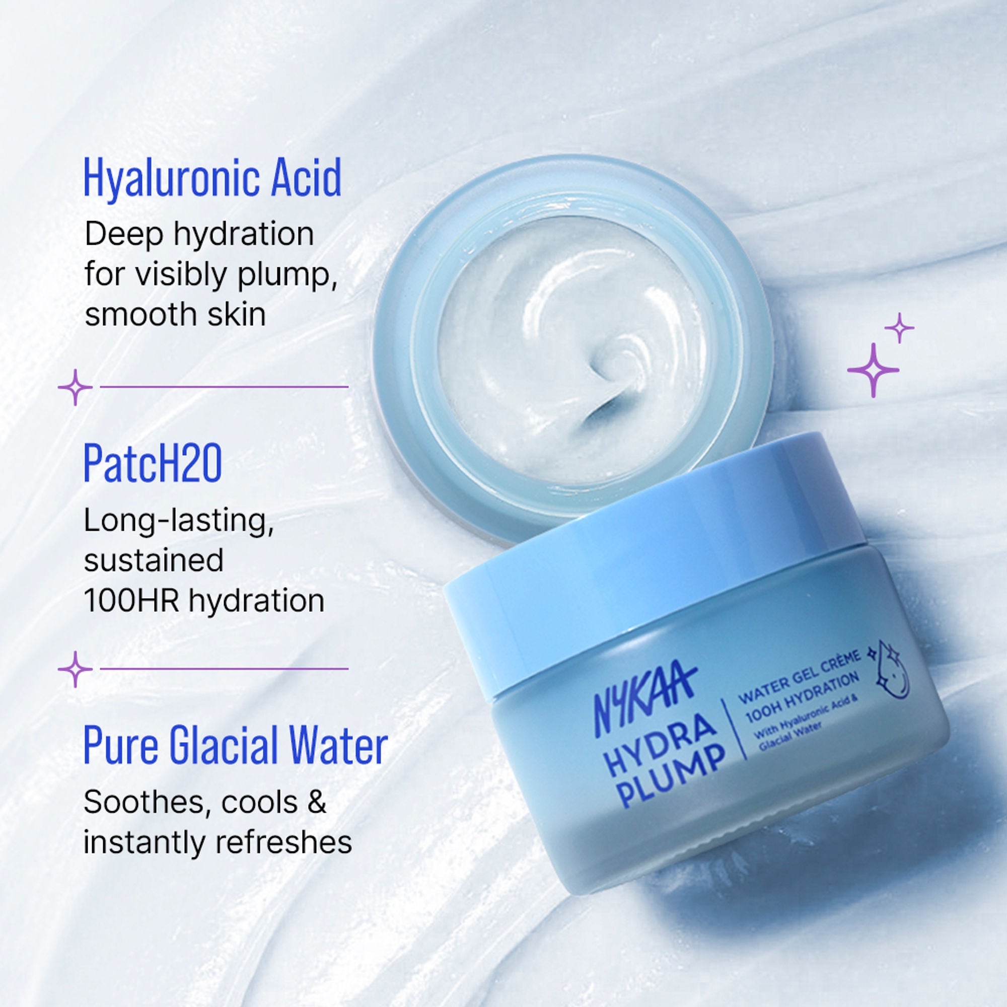 Nykaa Skin Hydra Plump Water Gel Creme Moisturiser, 100Hr Hydration, Normal, Dry & Combination Skin