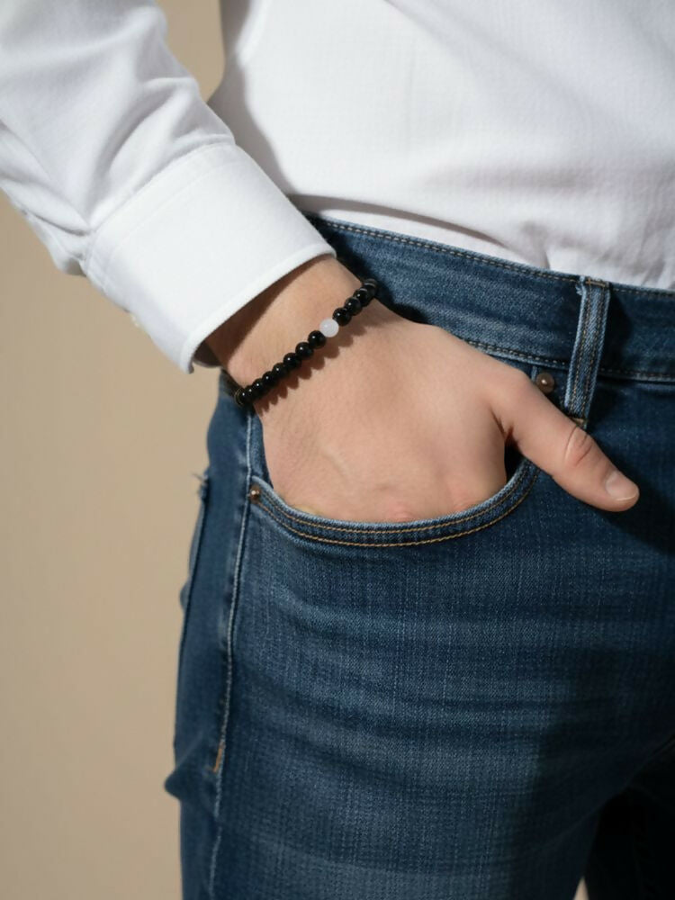 NVR Unisex Black & White Crystal Beaded Bracelet - Distacart