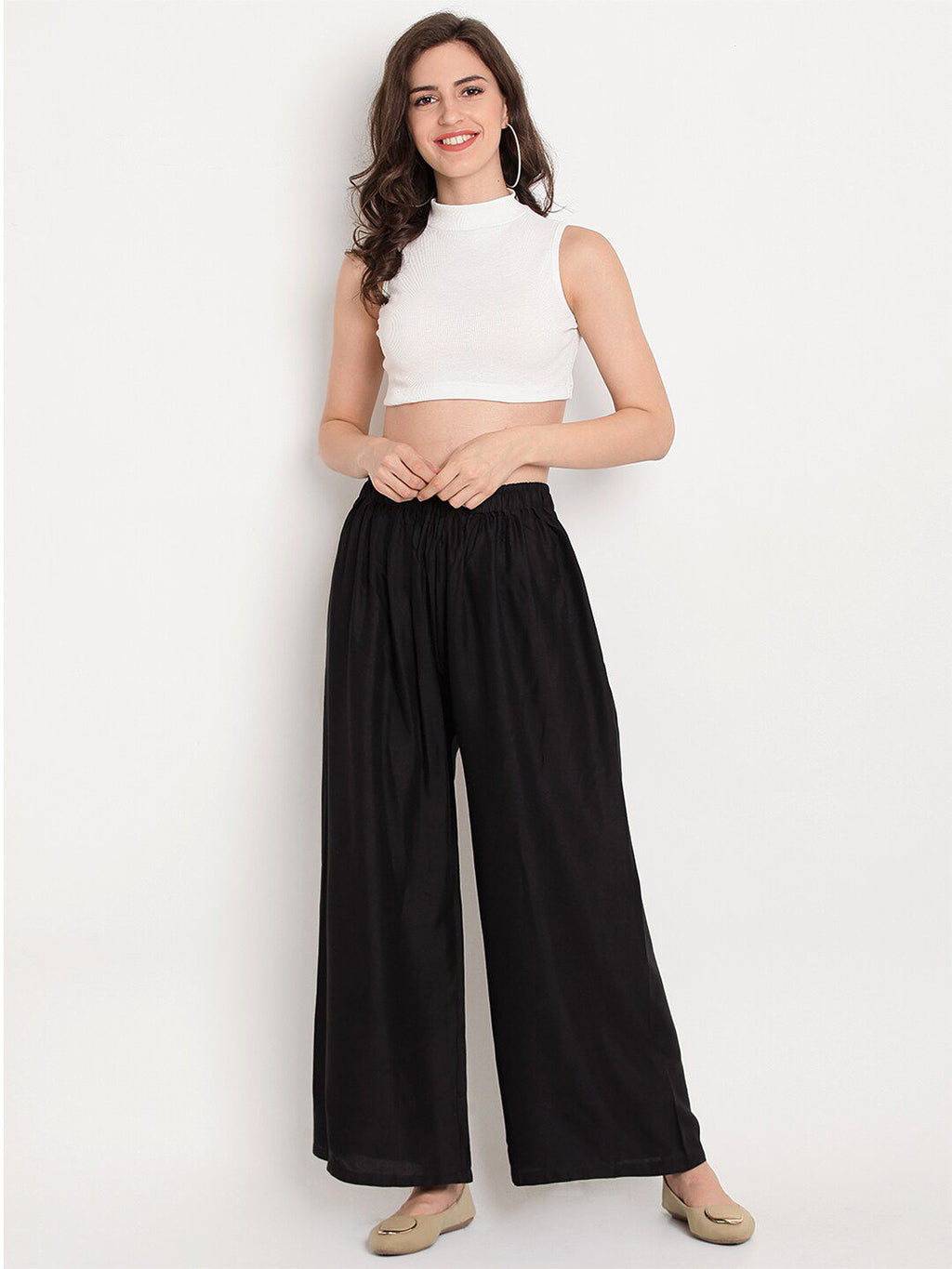 TAG 7 Women Black & Navy Blue Set of 2 Flared Ethnic Palazzos