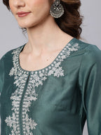 Aks Floral Yoke Design Thread Work Silk Kurta
