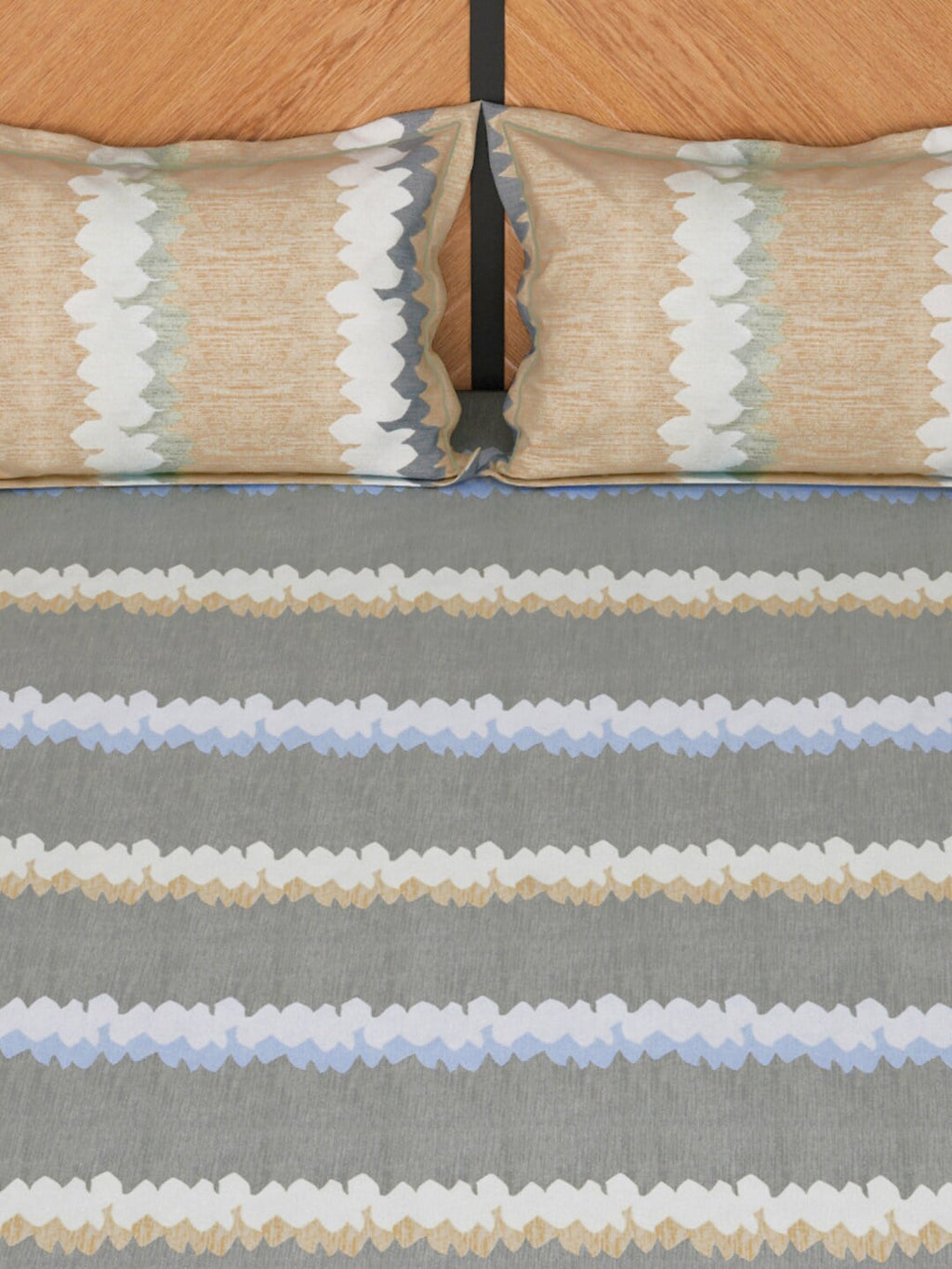 Story@home Grey & Peach-Coloured Striped 180 TC Queen Bedsheet With 2 Pillow Covers - Distacart