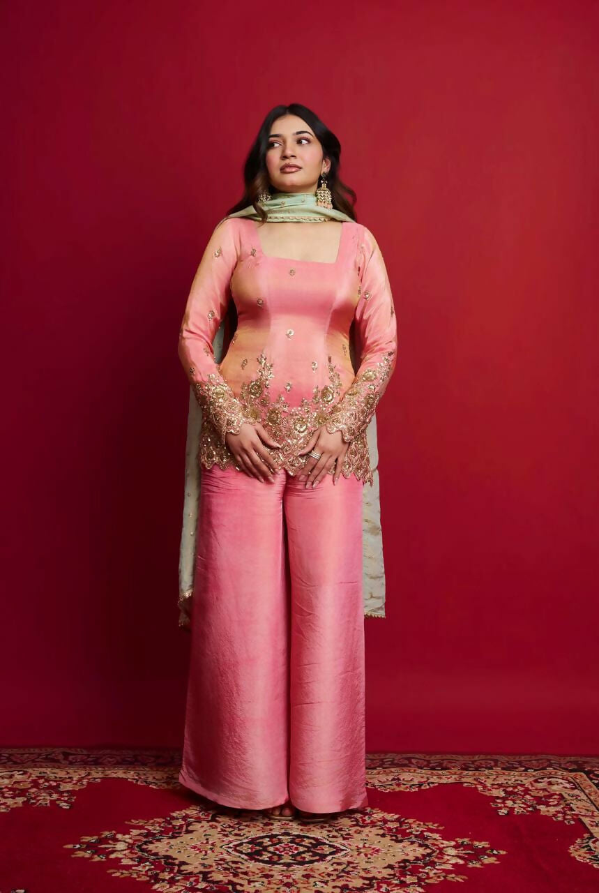 Teeya Creation Pink Color Heavy Shimmer Silk Embroidery Work Party Wear Suit - Distacart