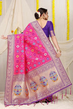 Jyoti Fashion Women's Rani Pink Patola Silk Zari Woven Saree with Blouse - Distacart