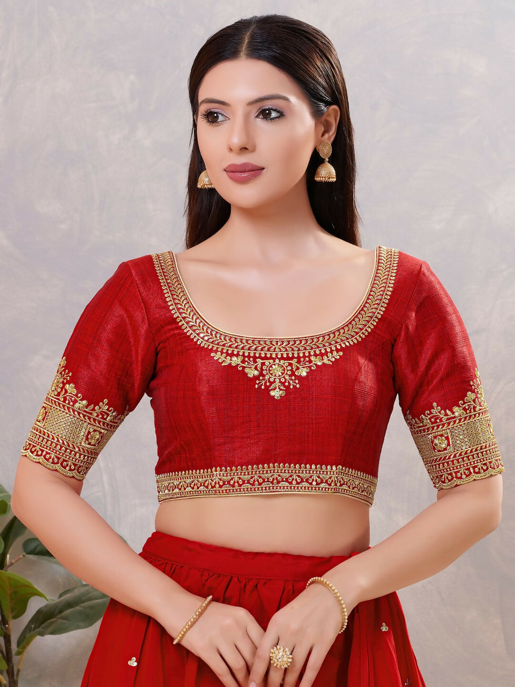 Joban Fashion Women Silk Dark-Red Stitched Blouse
