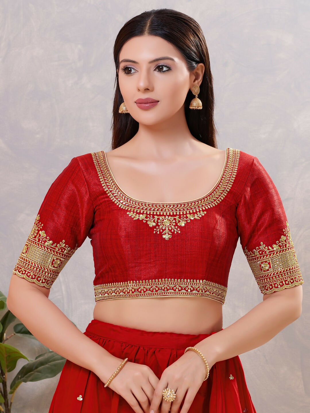 Joban Fashion Women Silk Dark-Red Stitched Blouse