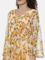 Souchii Cream-Coloured Floral Printed A-Line Dress - Distacart