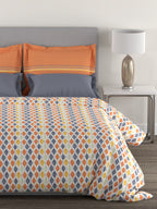 MYTRIDENT Orange White Geometric Cotton 144 TC Queen Bedsheet With 2 Pillow Covers - Distacart