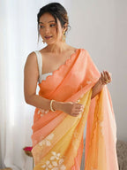 PR Fashion Orange Gold Crush Embroidery Work Saree