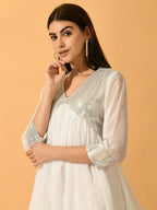 Myshka Women's White Fit and Flare Party Dress - Distacart