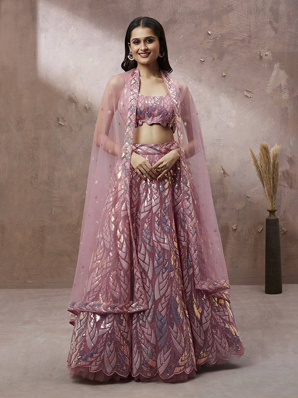 House of Panchhi CORAL Net Sequinse Work Lehenga & Blouse, Dupatta