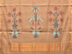 Fawn Khadi Cotton Handloom Saree with Plants Pallu Design - Global Threads
