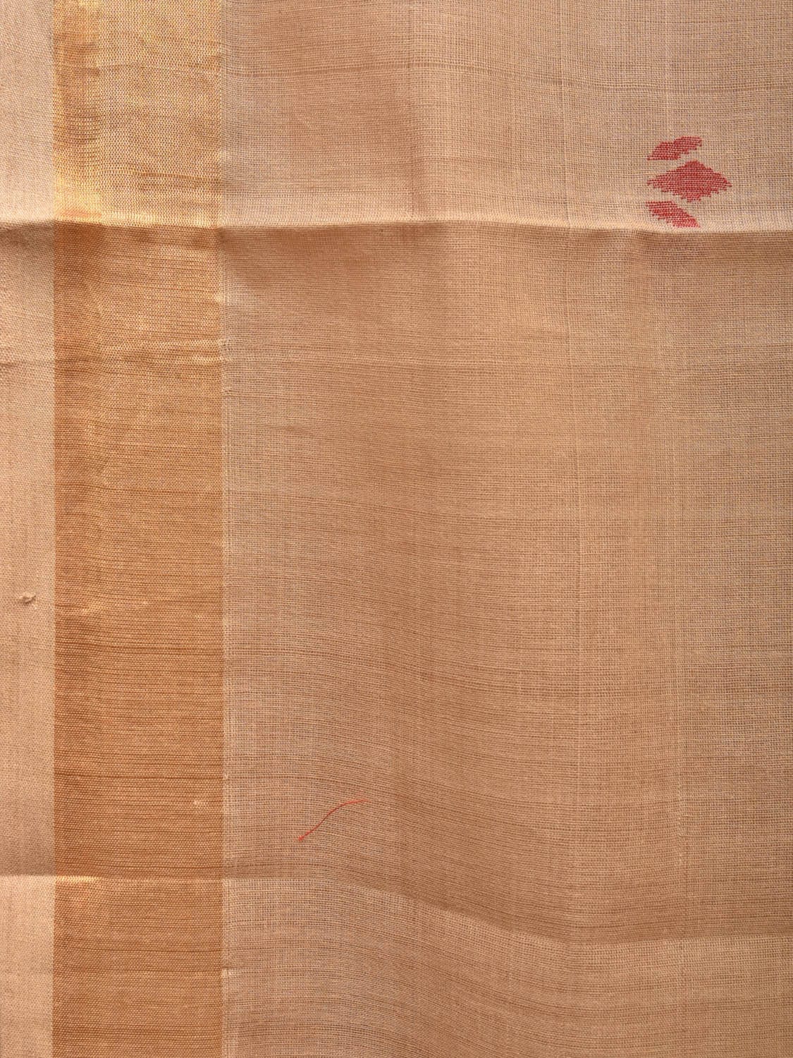Fawn Khadi Cotton Handloom Saree with Plants Pallu Design - Global Threads