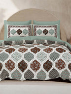 LIVING ROOTS Green & White Ethnic Pure Cotton 300 TC King Bedsheet with 2 Pillow Covers