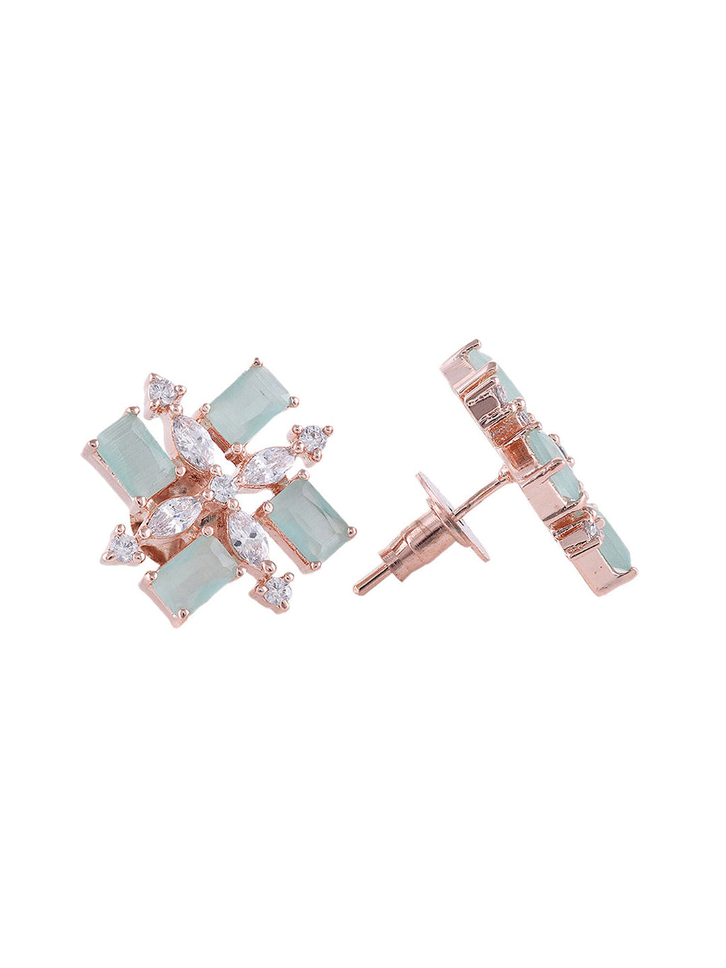 Saraf RS Jewellery Sea Green & Rose Gold-Plated American Diamond Studded Jewellery Set - Distacart