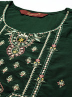 Sangria Women Green Ethnic Motifs Embroidered Pure Cotton Kurta with Trousers & With Dupatta