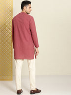 House of Pataudi Men Pure Cotton Solid Straight Mandarin Collar Rozana Kurta